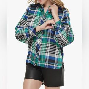 Karl Lagerfeld Plaid Button-Up Shirt - Green and Blue